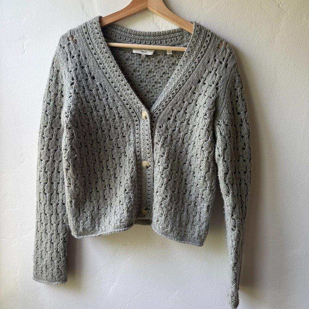 Vince Crochet Cardigan, Green, Medium
